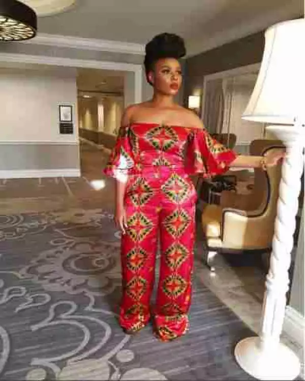 Singer Yemi Alade Stuns In Red Native Jumpsuit